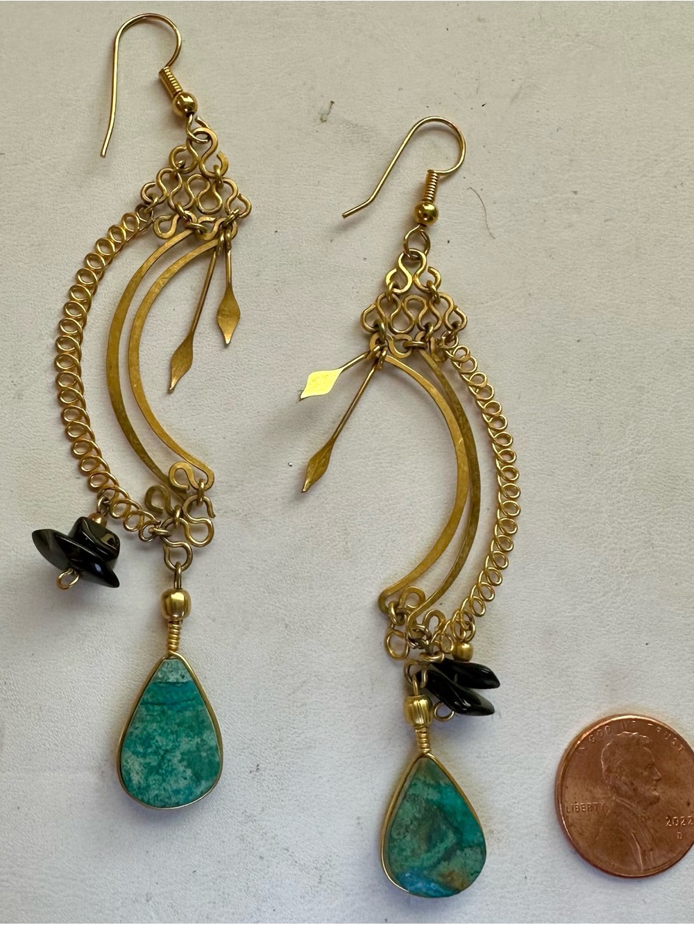 Gold-Tone Teardrop Turquoise Dangle Earrings - Women Jewelry